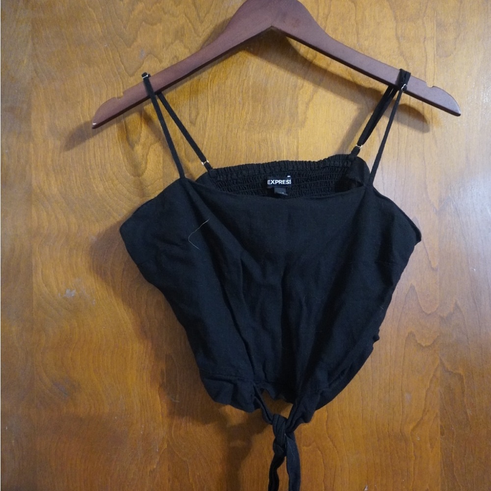 Express Black Tie-Front Spaghetti Strap Crop Camisole